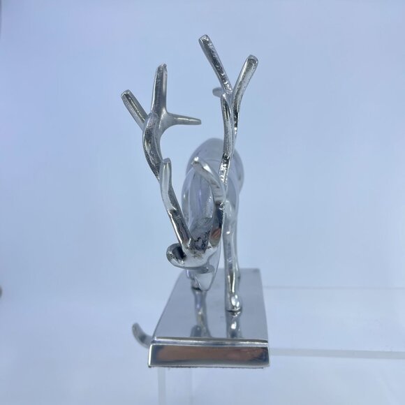 silver tone metal reindeer stocking holders with antler holiday decor pair - Picture 3 of 9